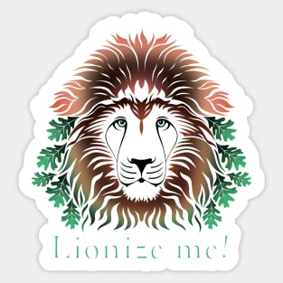 Lionize Me! - Lion Head With Oak Leaves - Mostly On Black Sticker